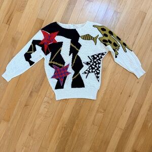 Vintage Dolman Cream Christmas New Years Sweater Small